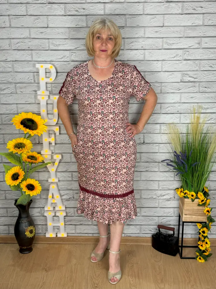 Rochie de vara, Modal, Roz cu model - RV40 - PufYAH.RO