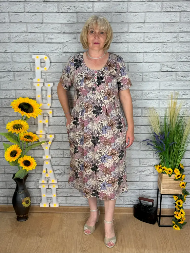 Rochie de vara, Modal, Roz înflorat - RV44 - PufYAH.RO